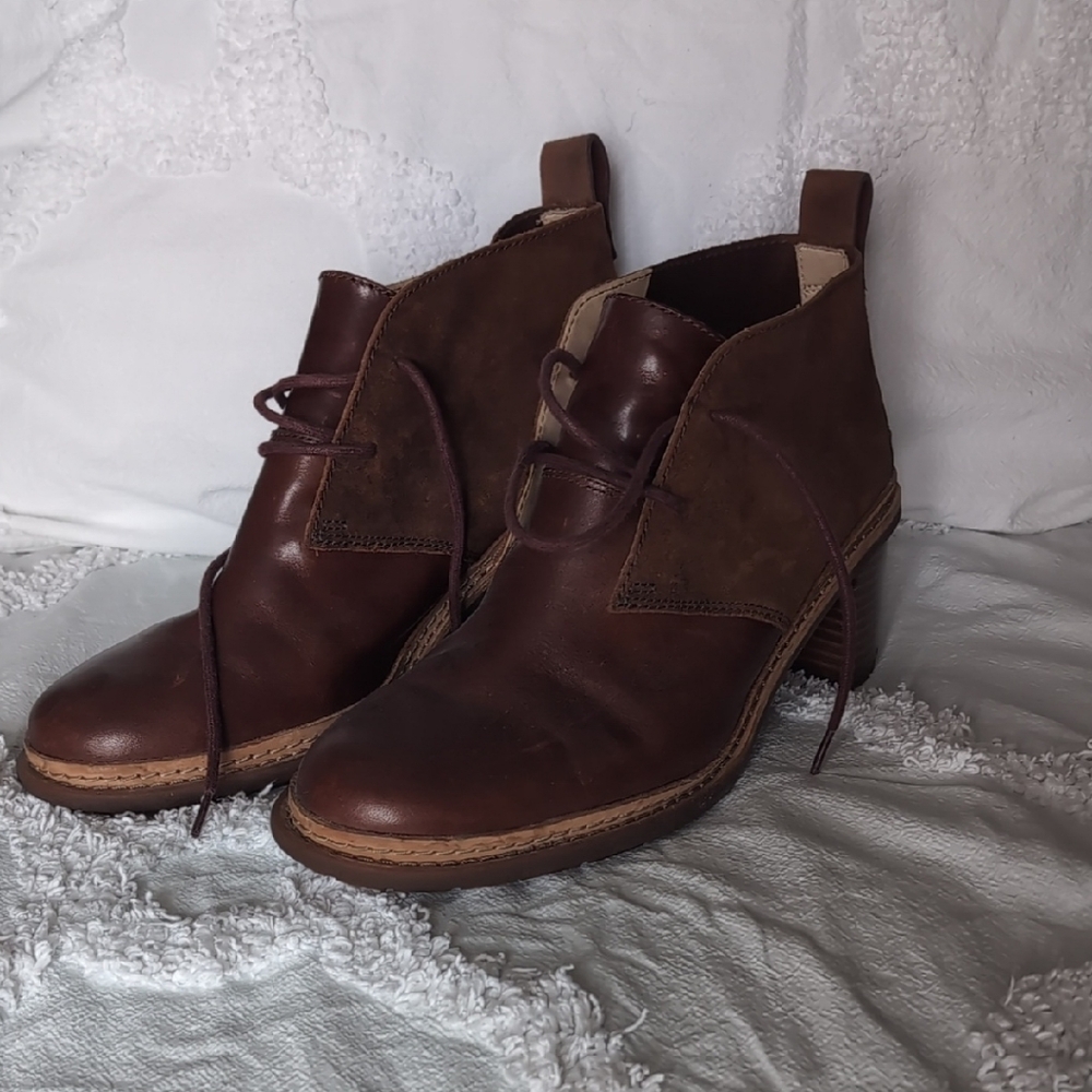 Clarks Cognac Brown Leather Ankle Boots